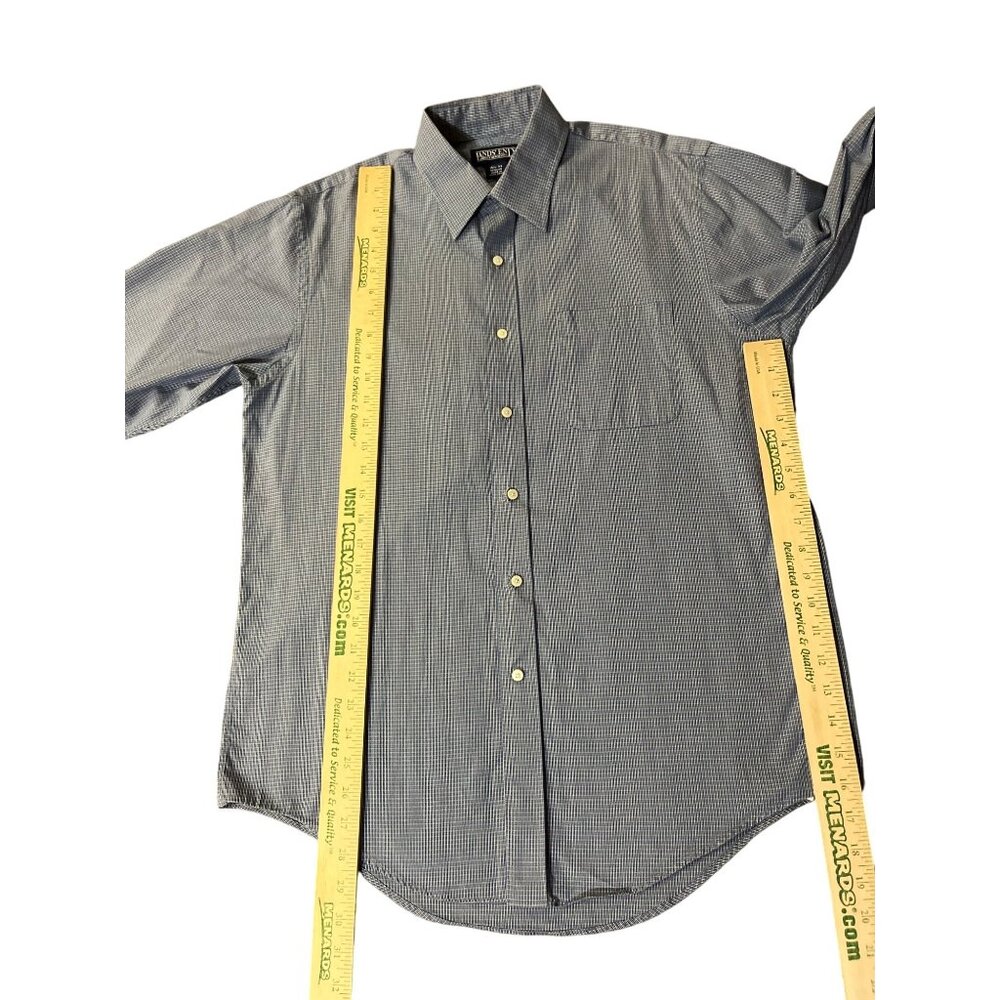 Lands’ End Men’s 15.5 33 Dress Shirt Blue Yellow Plaid Cotton Button Front Used - Picture 10 of 12